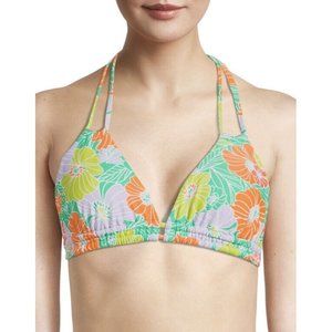 Time and Tru triangle bikini swim top floral print green size Large (12-14) New